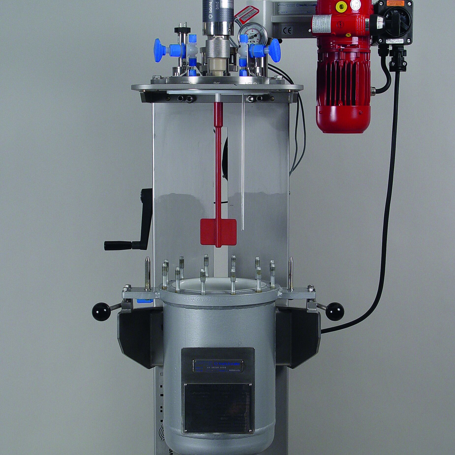 kiloclave glass-lined steel reactor, with metal-free cover plate and stirrer