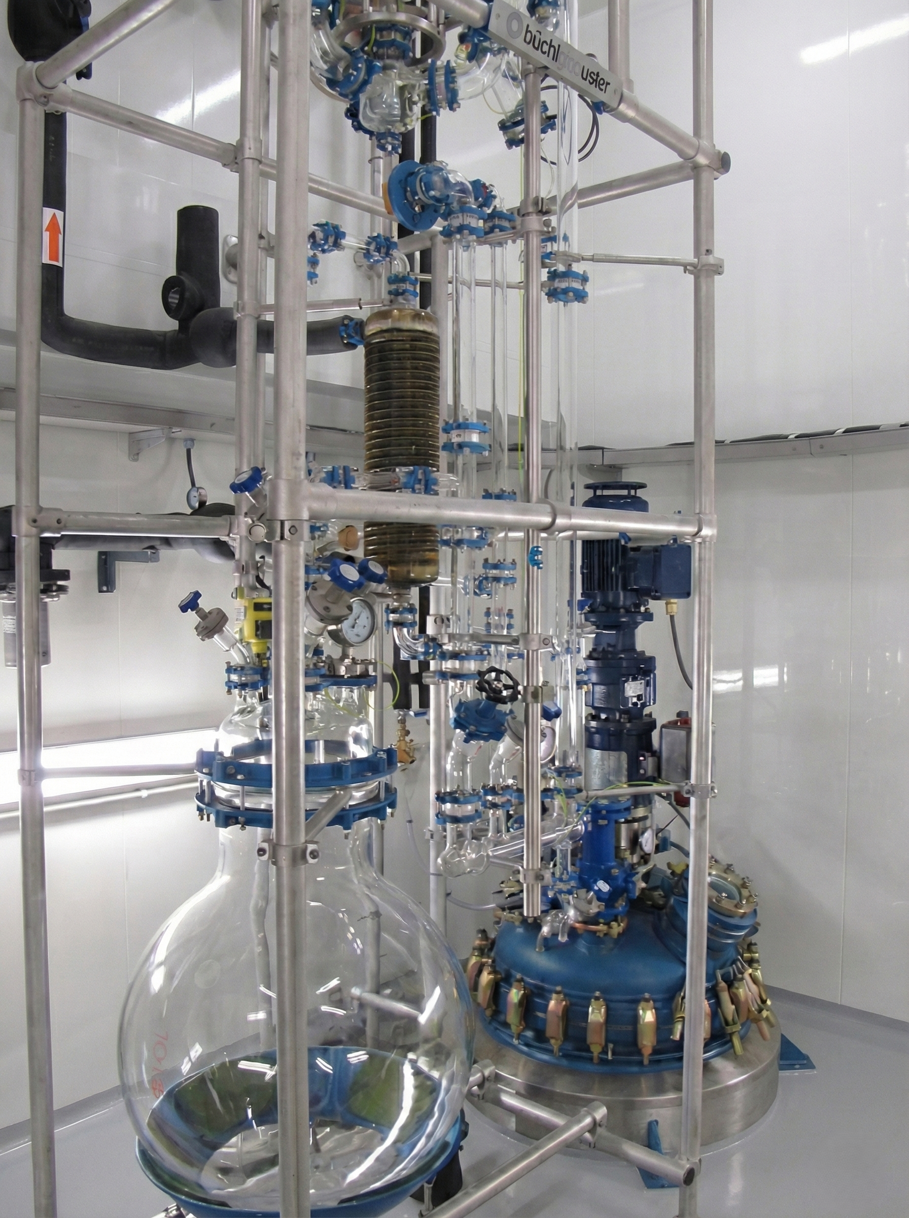 AE type glass lined reactor with glass destillation overhead
