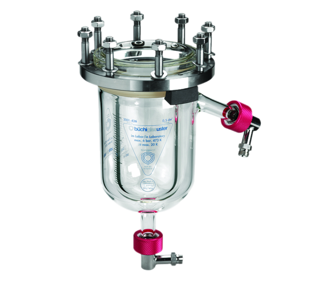 Pressurized glass vessel with heating jacket